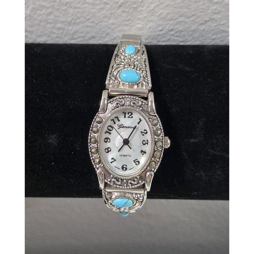Geneva SW Watch Women 25mm Silver Stretch Pearl Face Faux Stones Needs Battery